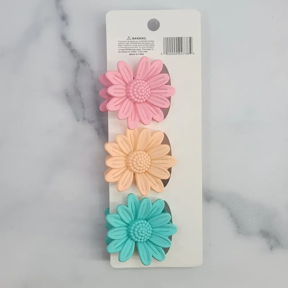 *NEW* 3 pc Daisy Flower Claw Clip Set - Hair Accessories pink/peach/sea blue